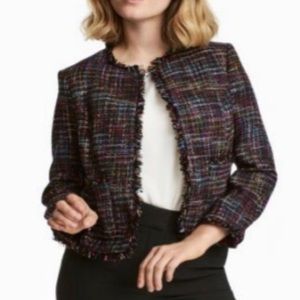 H&M Multicolor Tweed Frayed Edges Blazer 6